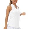 MoFiz Women Racerback Sleeveless Golf Polo Shirt V-Neck Collarless Tennis Running Tank Tops Quick Dry Athletic Casual(A-white)