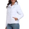 MoFiz Women’s Hooded Puffer Jacket Lightweight Quilted Coat 4 Pockets Full Zip Winter Warm Outerwear(White)