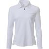 MoFiz Women’s Long Sleeve Golf Polo Shirt Zip-Up Quick Dry Activewear Tennis Shirts Athletic Casual Tops with Collar(B-white)