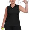 MoFiz Women’s Plus Size Golf Polo Shirt Sleeveless Racerback Tennis Tank Tops V-Neck Collared Loose Fit Athletic T-Shirt(Black)
