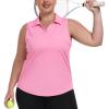 MoFiz Women’s Plus Size Golf Polo Shirt Sleeveless Racerback Tennis Tank Tops V-Neck Collared Loose Fit Athletic T-Shirt(Pink)