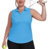 MoFiz Women’s Plus Size Golf Polo Shirt Sleeveless Racerback Tennis Tank Tops V-Neck Collared Loose Fit Athletic T-Shirt(Sky Blue)
