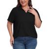 MoFiz Women’s Plus Size Golf Polo Shirts Loose Fit Short Sleeve V-Neck Tennis Workouts Tops, XL-5XL(Black)