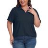 MoFiz Women’s Plus Size Golf Polo Shirts Loose Fit Short Sleeve V-Neck Tennis Workouts Tops, XL-5XL(Navy Blue)
