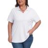 MoFiz Women’s Plus Size Golf Polo Shirts Loose Fit Short Sleeve V-Neck Tennis Workouts Tops, XL-5XL(White)
