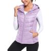 MoFiz Women’s Puffer Vest Lightweight Hooded Warm Fleece Lined Hybrid Softshell Hiking Winter Sleeveless Zip Vest(01 Light Purple)
