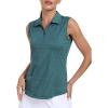 MoFiz Women’s Sleeveless Golf Polo Shirts 1/4 Zip Floral Tennis Workout Golf Tank Top(Lake Green)