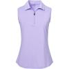 MoFiz Women’s Sleeveless Golf Polo Shirts 1/4 Zip Floral Tennis Workout Golf Tank Top(Pale Purple)