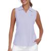 MoFiz Women’s Sleeveless Golf Polo Shirts Tennis V Neck UPF 50+ Quick Dry Lightweight Athletic Collared Tank Tops(Light Purple 01)