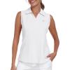 MoFiz Women’s Sleeveless Golf Polo Shirts Tennis V Neck UPF 50+ Quick Dry Lightweight Athletic Collared Tank Tops(White 01)