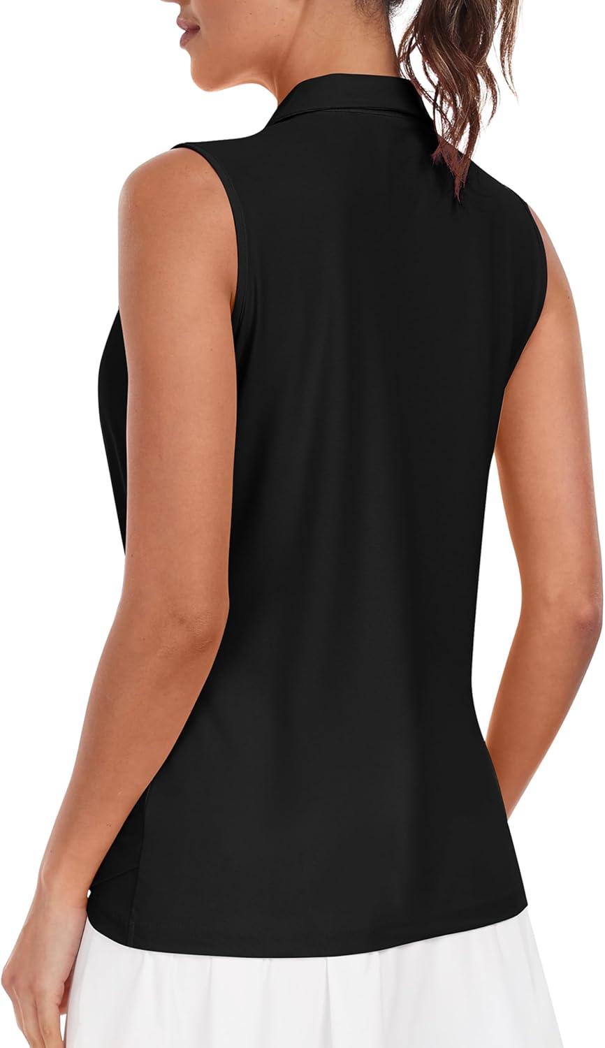 imageAIRIKE Golf Polo Shirts for Women Sleeveless Summer Sports Athletic Fashionable WorkwearQuick Dry Womens Tank TopsAblack