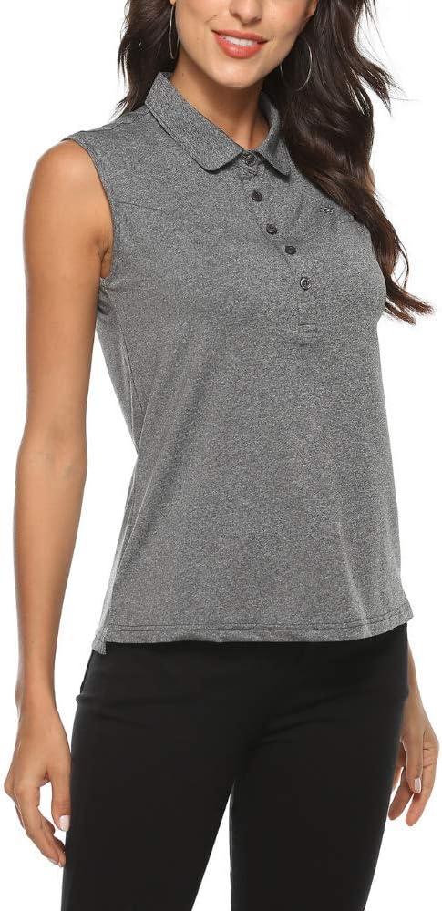 imageAIRIKE Golf Polo Shirts for Women Sleeveless Summer Sports Athletic Fashionable WorkwearQuick Dry Womens Tank TopsBblack Grey