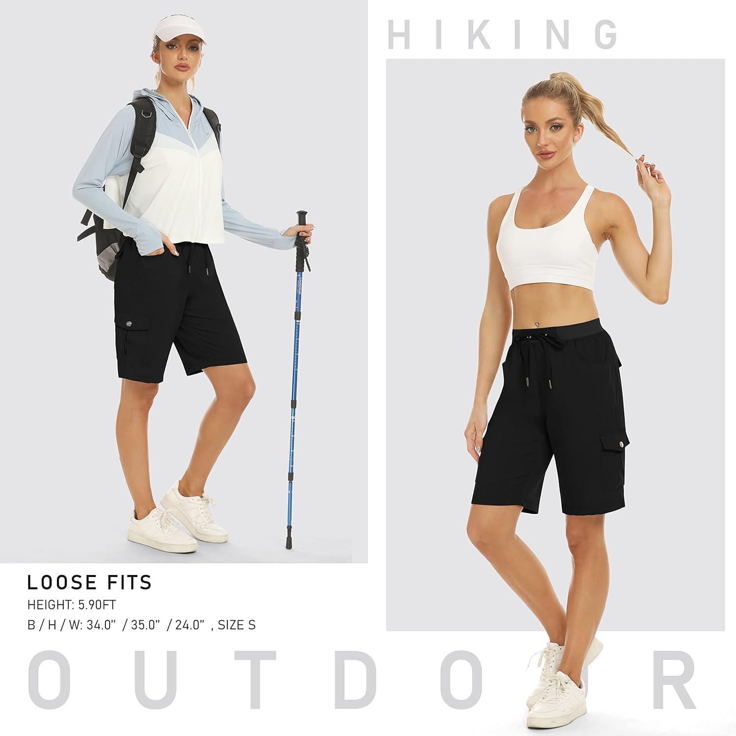 imageMoFiz Womens 10quot Hiking Cargo Shorts 6 Pockets Lightweight Quick Dry Outdoor Running Athletic Short Summer Travel LooseBlack