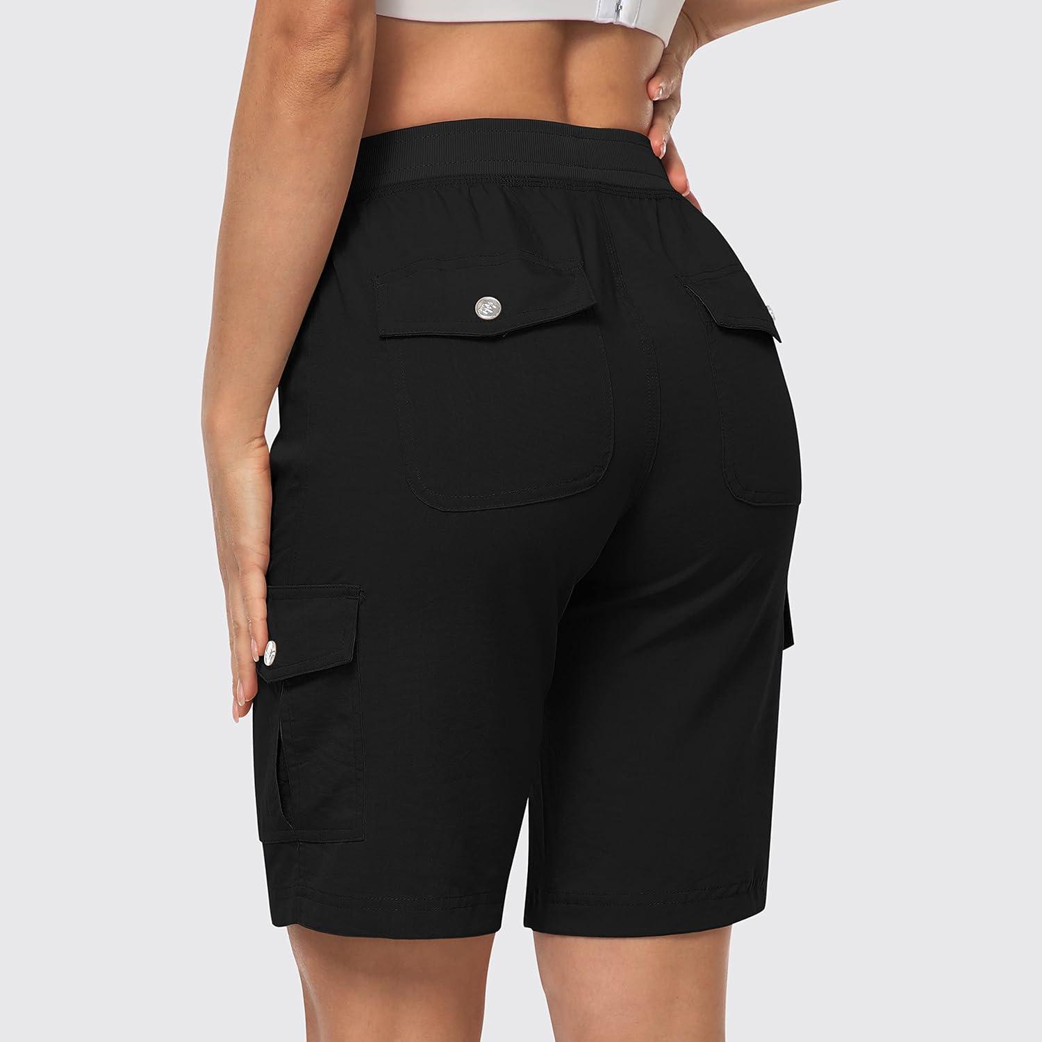 imageMoFiz Womens 10quot Hiking Cargo Shorts 6 Pockets Lightweight Quick Dry Outdoor Running Athletic Short Summer Travel LooseBlack