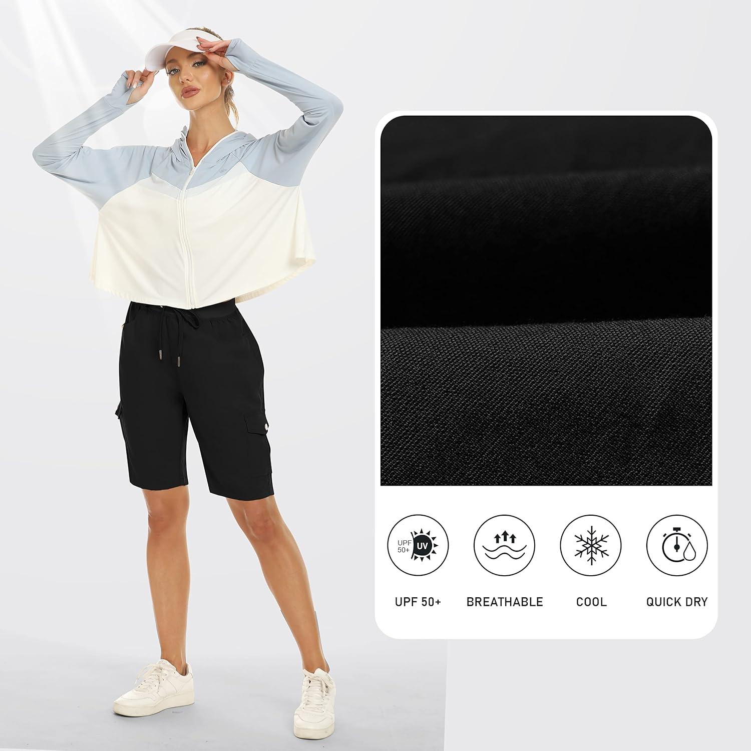 imageMoFiz Womens 10quot Hiking Cargo Shorts 6 Pockets Lightweight Quick Dry Outdoor Running Athletic Short Summer Travel LooseBlack