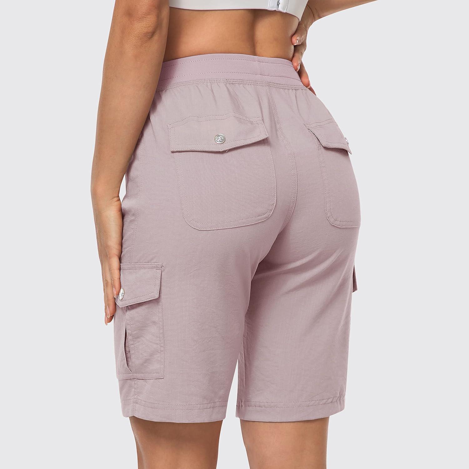imageMoFiz Womens 10quot Hiking Cargo Shorts 6 Pockets Lightweight Quick Dry Outdoor Running Athletic Short Summer Travel LooseDusty Pink