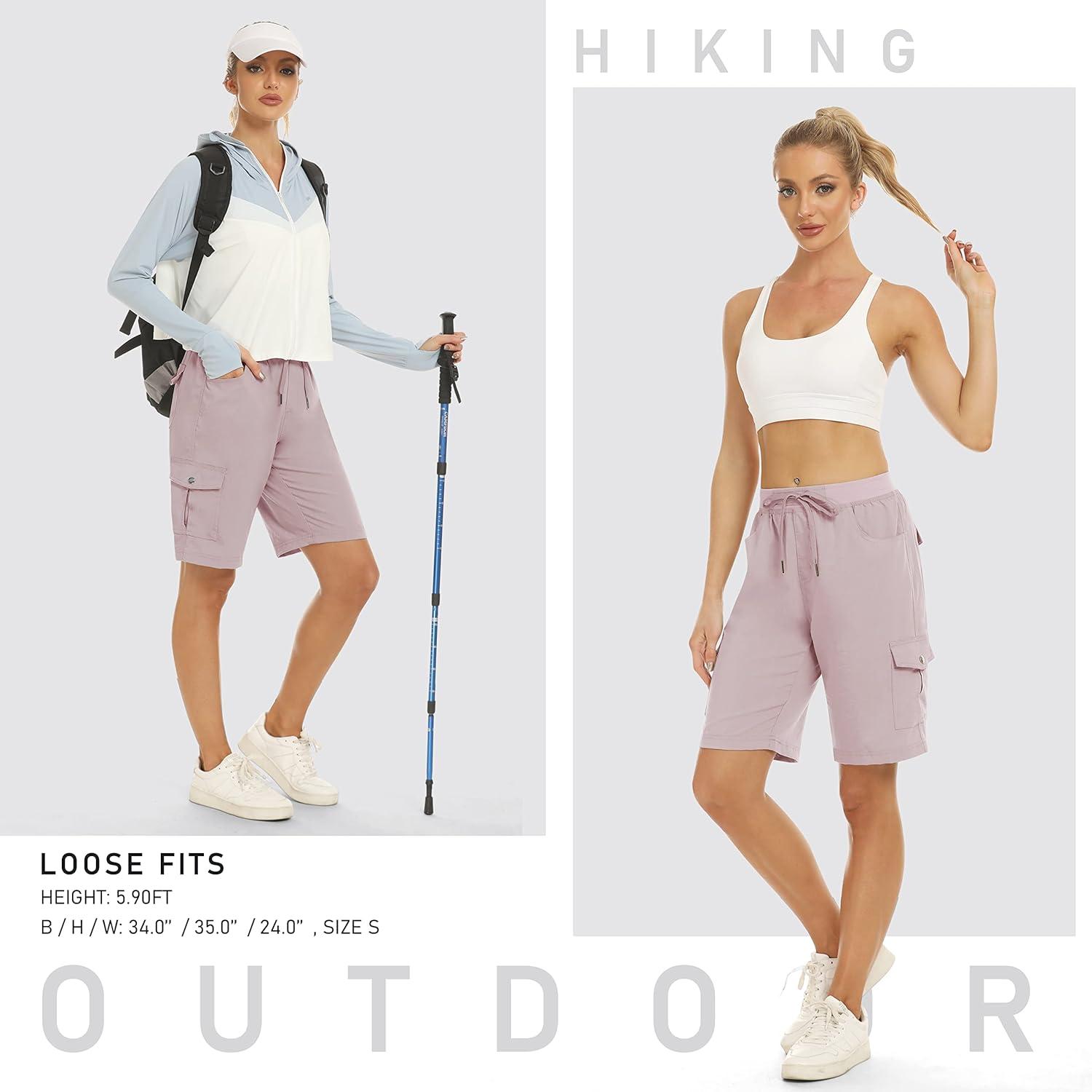 imageMoFiz Womens 10quot Hiking Cargo Shorts 6 Pockets Lightweight Quick Dry Outdoor Running Athletic Short Summer Travel LooseDusty Pink