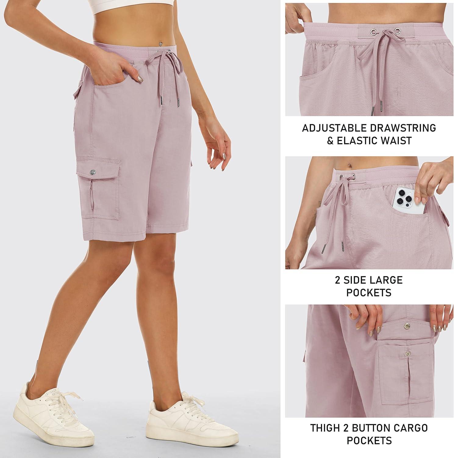 imageMoFiz Womens 10quot Hiking Cargo Shorts 6 Pockets Lightweight Quick Dry Outdoor Running Athletic Short Summer Travel LooseDusty Pink