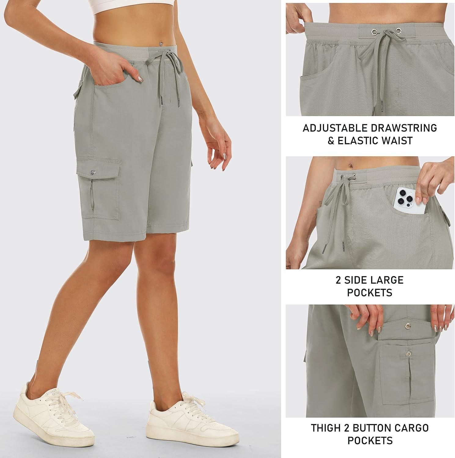 imageMoFiz Womens 10quot Hiking Cargo Shorts 6 Pockets Lightweight Quick Dry Outdoor Running Athletic Short Summer Travel LooseGrey Khaki