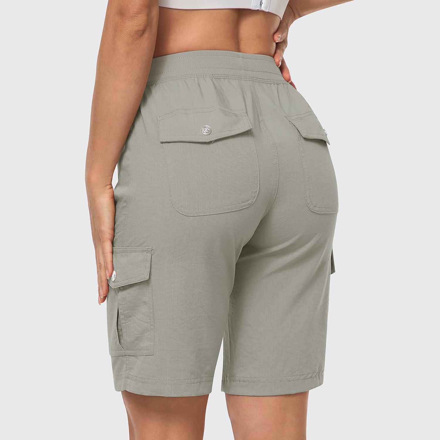imageMoFiz Womens 10quot Hiking Cargo Shorts 6 Pockets Lightweight Quick Dry Outdoor Running Athletic Short Summer Travel LooseGrey Khaki