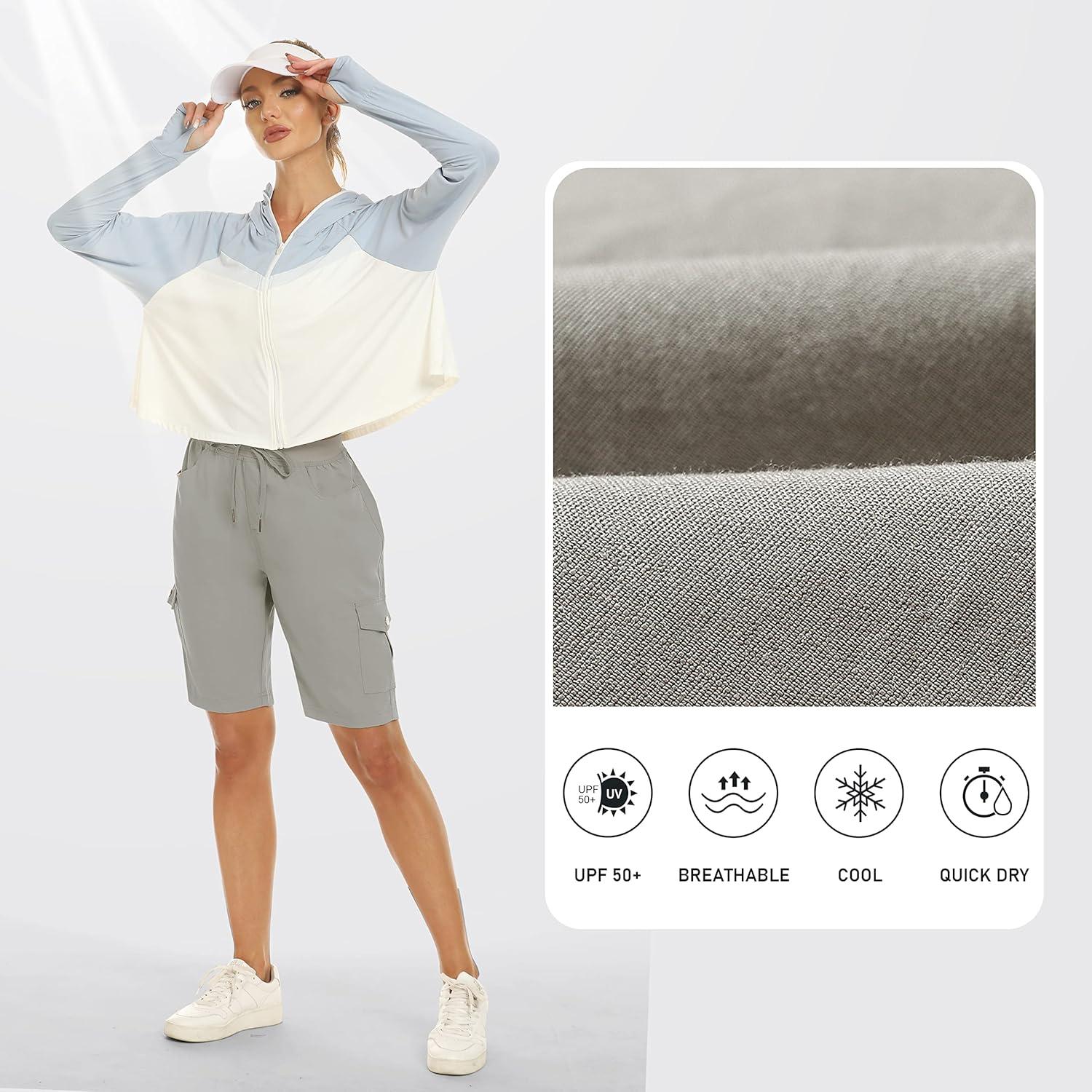 imageMoFiz Womens 10quot Hiking Cargo Shorts 6 Pockets Lightweight Quick Dry Outdoor Running Athletic Short Summer Travel LooseGrey Khaki