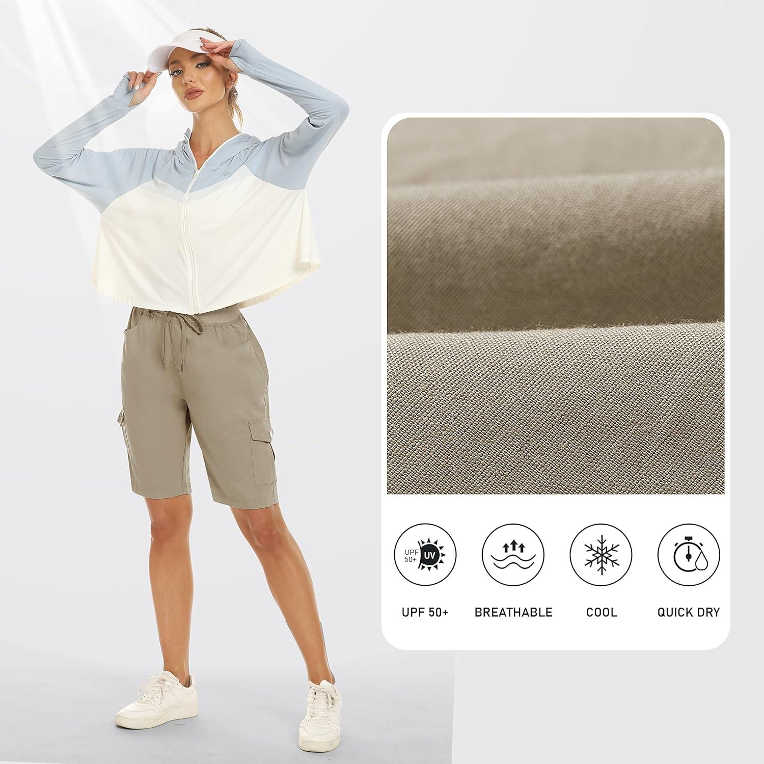 imageMoFiz Womens 10quot Hiking Cargo Shorts 6 Pockets Lightweight Quick Dry Outdoor Running Athletic Short Summer Travel LooseKhaki