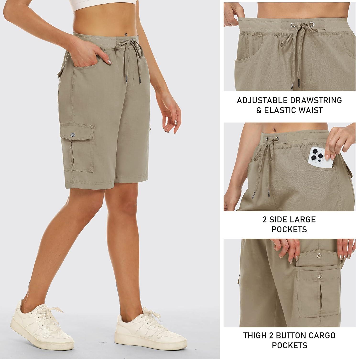 imageMoFiz Womens 10quot Hiking Cargo Shorts 6 Pockets Lightweight Quick Dry Outdoor Running Athletic Short Summer Travel LooseKhaki