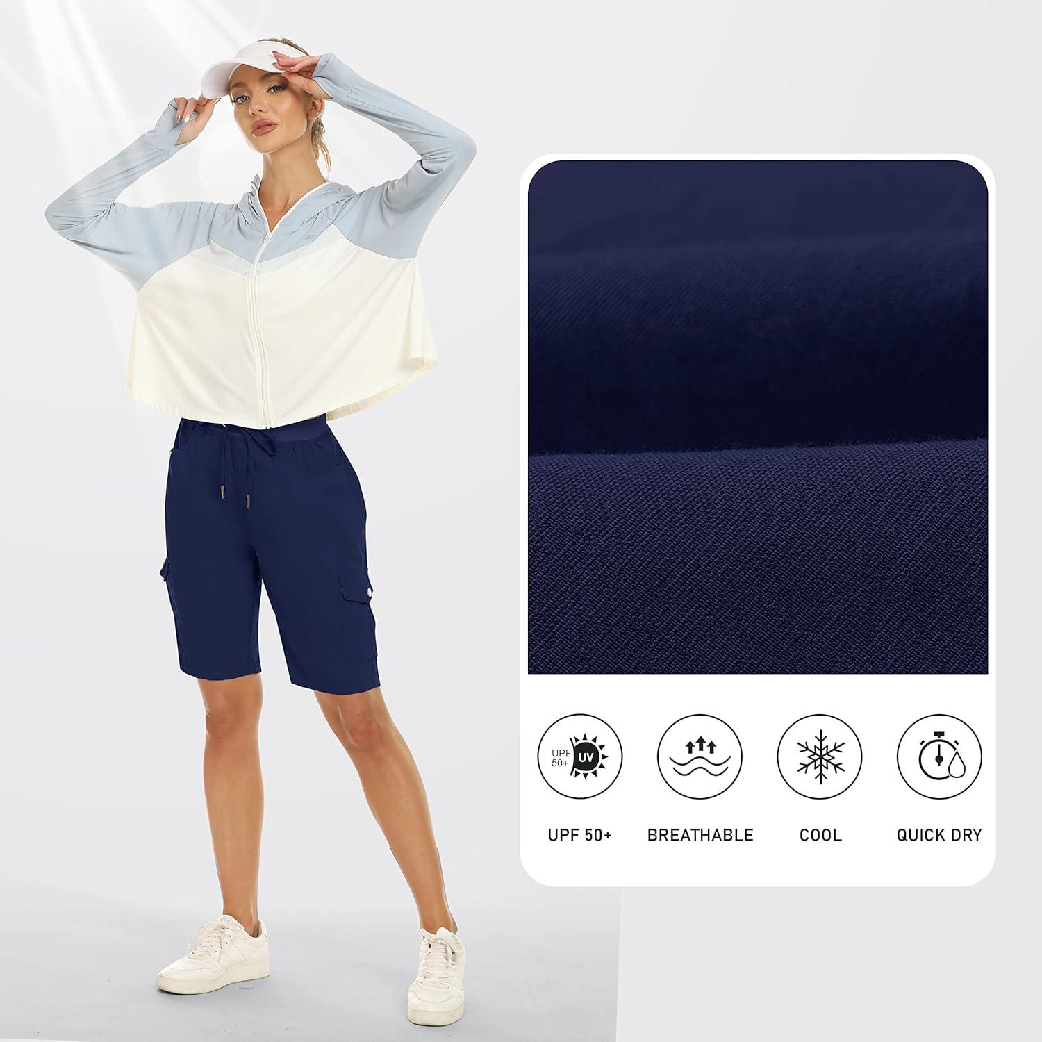 imageMoFiz Womens 10quot Hiking Cargo Shorts 6 Pockets Lightweight Quick Dry Outdoor Running Athletic Short Summer Travel LooseNavy