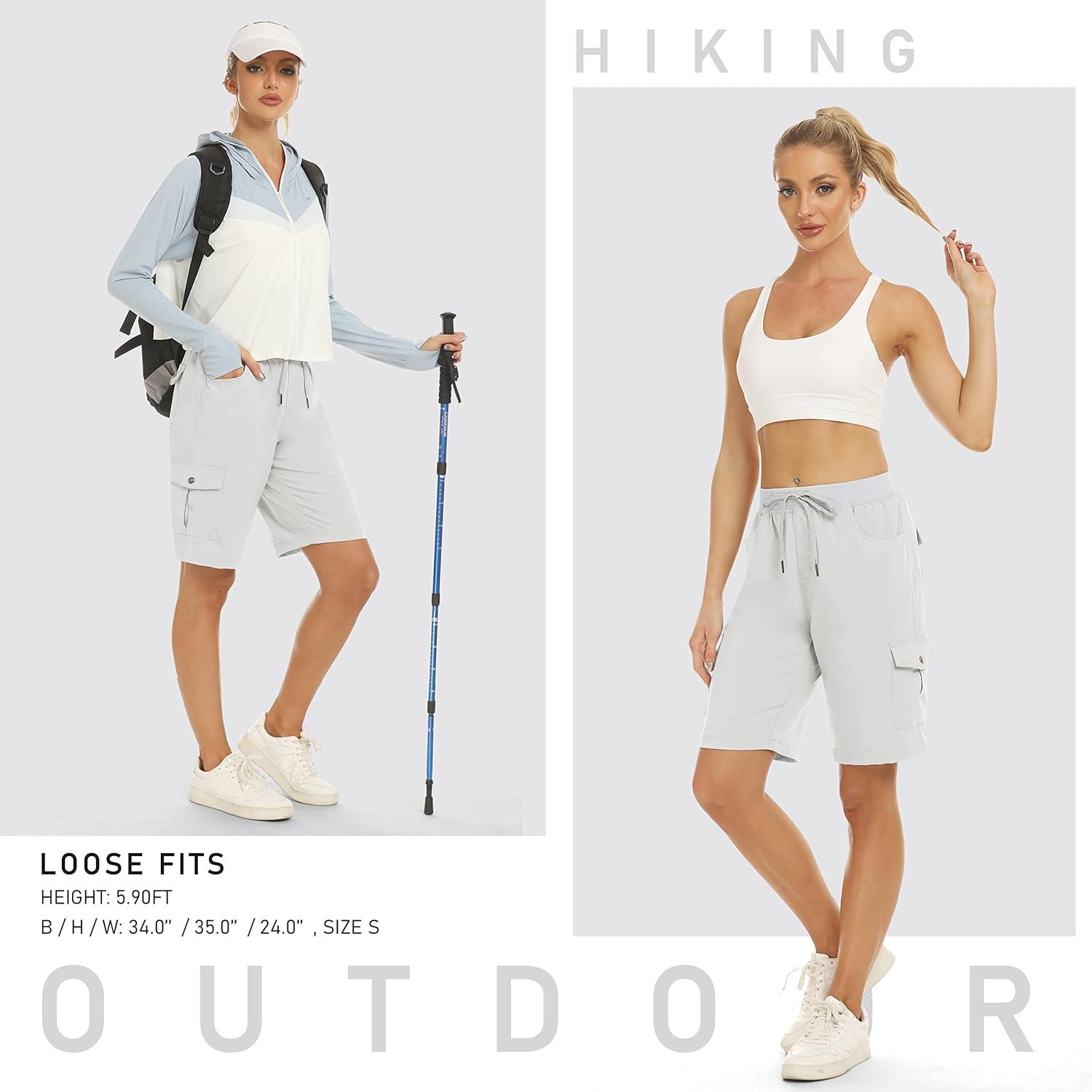 imageMoFiz Womens 10quot Hiking Cargo Shorts 6 Pockets Lightweight Quick Dry Outdoor Running Athletic Short Summer Travel LooseRice White