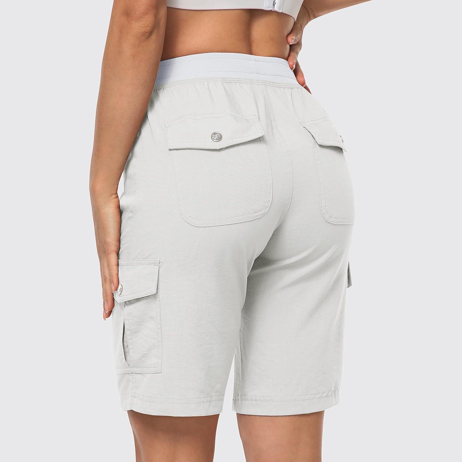 imageMoFiz Womens 10quot Hiking Cargo Shorts 6 Pockets Lightweight Quick Dry Outdoor Running Athletic Short Summer Travel LooseRice White