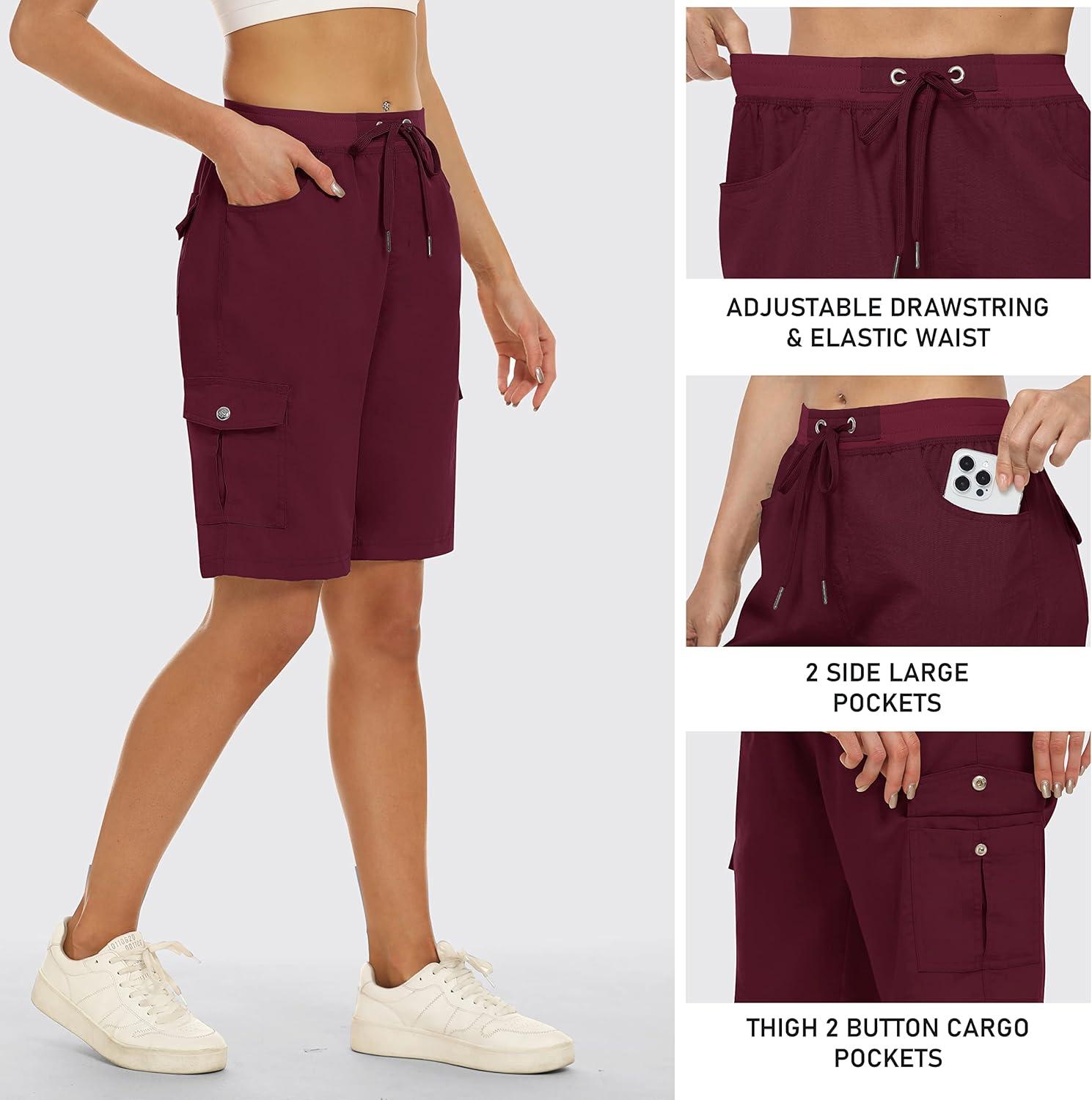 imageMoFiz Womens 10quot Hiking Cargo Shorts 6 Pockets Lightweight Quick Dry Outdoor Running Athletic Short Summer Travel LooseWine Red