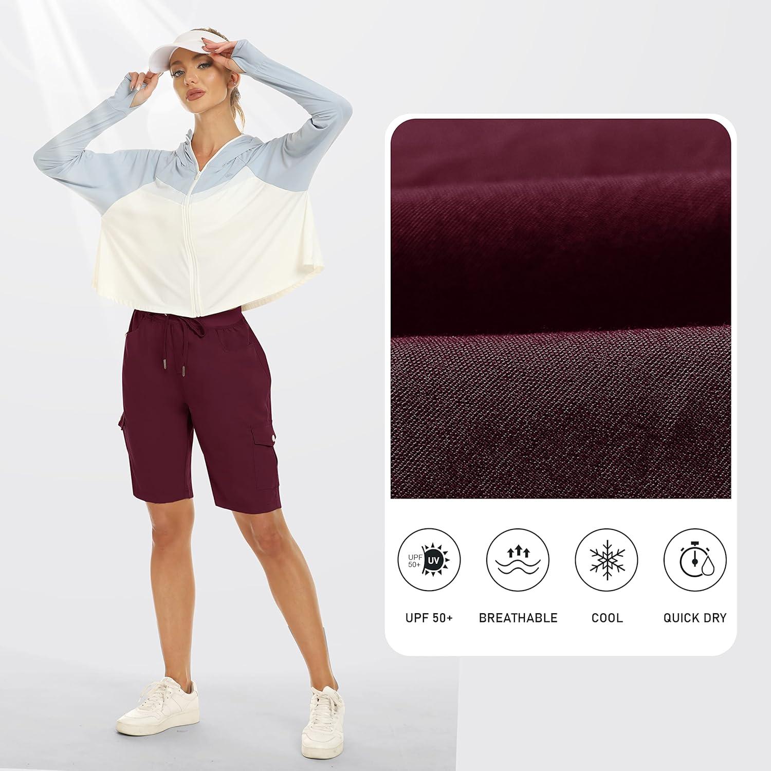 imageMoFiz Womens 10quot Hiking Cargo Shorts 6 Pockets Lightweight Quick Dry Outdoor Running Athletic Short Summer Travel LooseWine Red