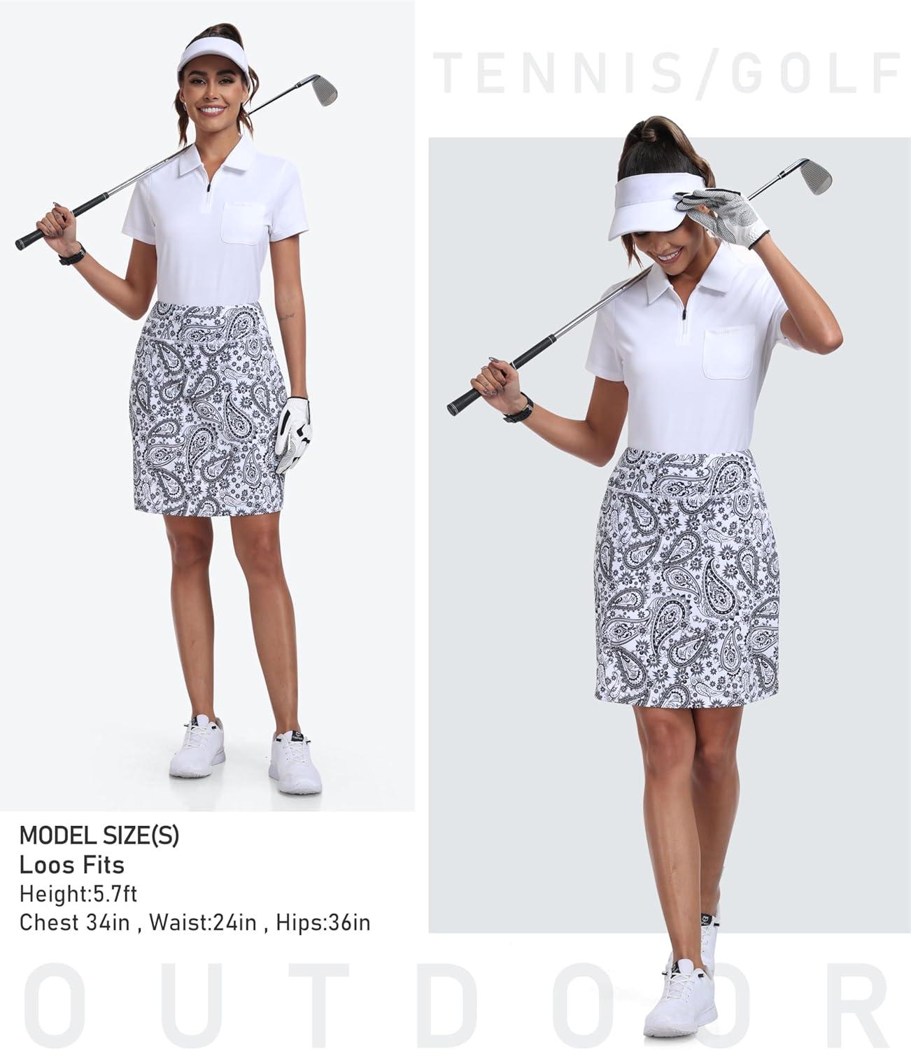 imageMoFiz Womens 20quot Knee Length Golf Skorts Athletic Skirts Summer Casual Active Workout Sports Tennis Skirt with 4 PocketsB01cashew Dark Black White