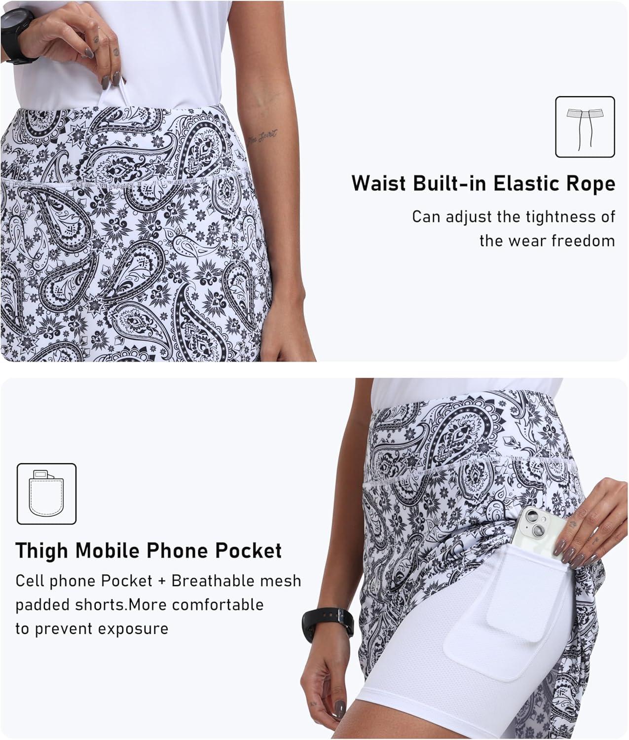 imageMoFiz Womens 20quot Knee Length Golf Skorts Athletic Skirts Summer Casual Active Workout Sports Tennis Skirt with 4 PocketsB01cashew Dark Black White