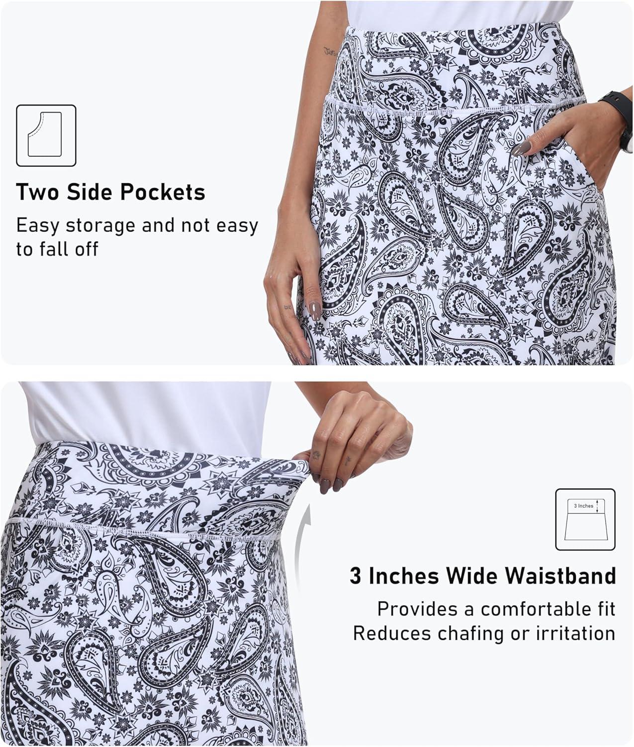 imageMoFiz Womens 20quot Knee Length Golf Skorts Athletic Skirts Summer Casual Active Workout Sports Tennis Skirt with 4 PocketsB01cashew Dark Black White