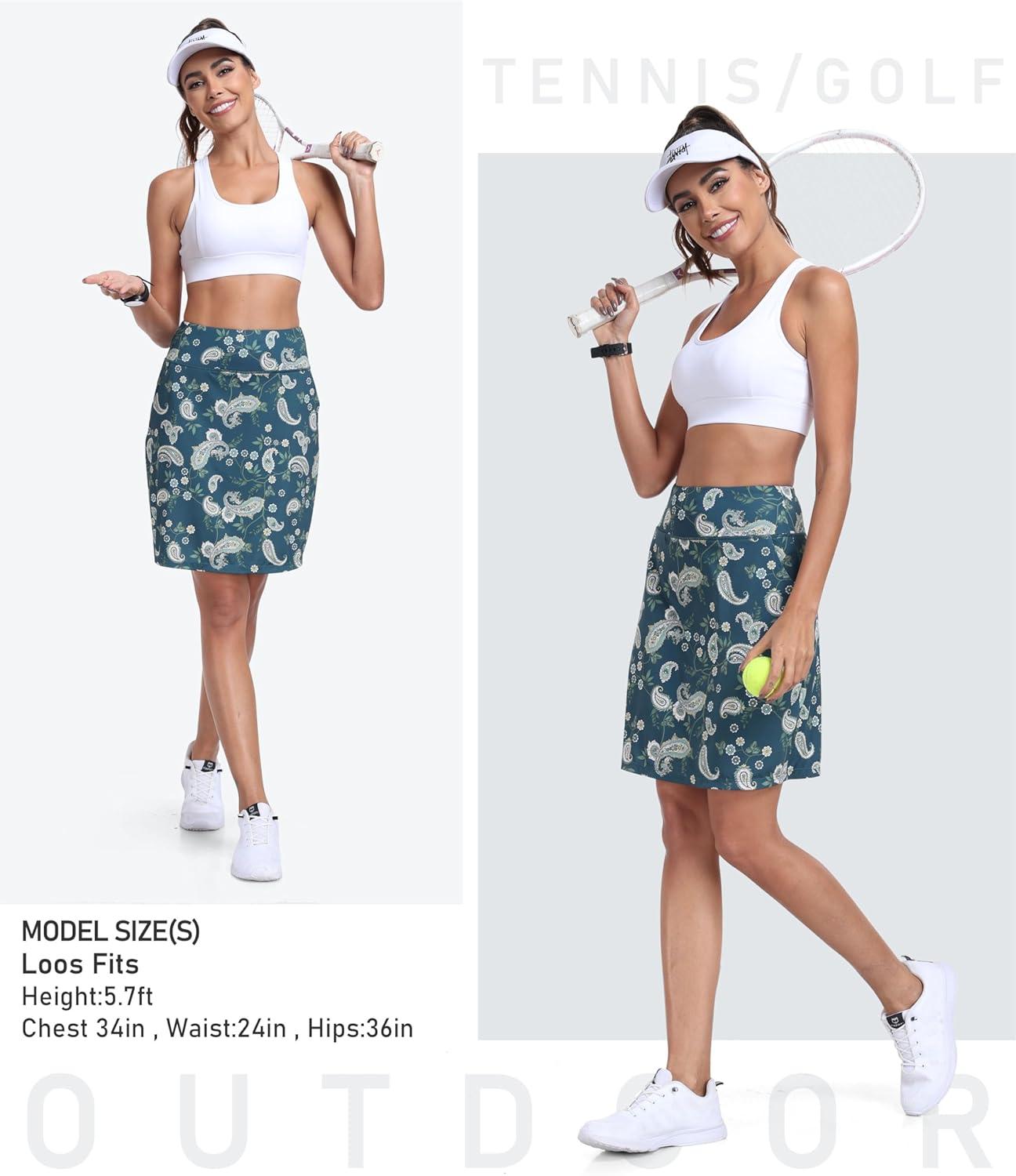 imageMoFiz Womens 20quot Knee Length Golf Skorts Athletic Skirts Summer Casual Active Workout Sports Tennis Skirt with 4 PocketsB02cashew Dark Green