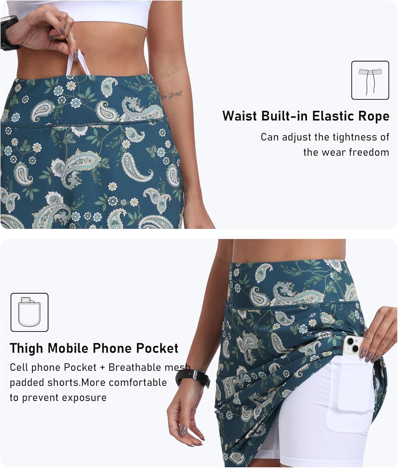 imageMoFiz Womens 20quot Knee Length Golf Skorts Athletic Skirts Summer Casual Active Workout Sports Tennis Skirt with 4 PocketsB02cashew Dark Green