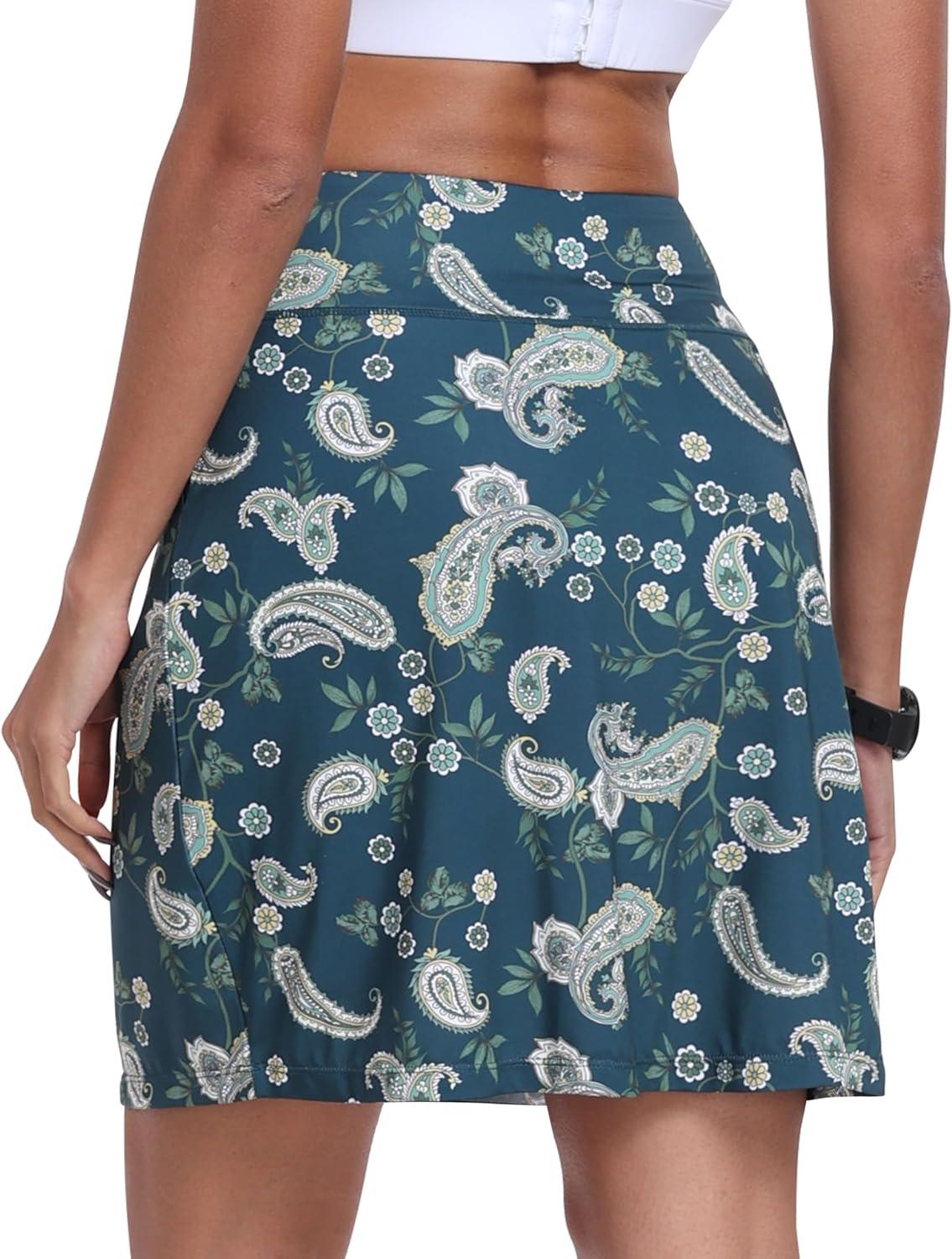 imageMoFiz Womens 20quot Knee Length Golf Skorts Athletic Skirts Summer Casual Active Workout Sports Tennis Skirt with 4 PocketsB02cashew Dark Green