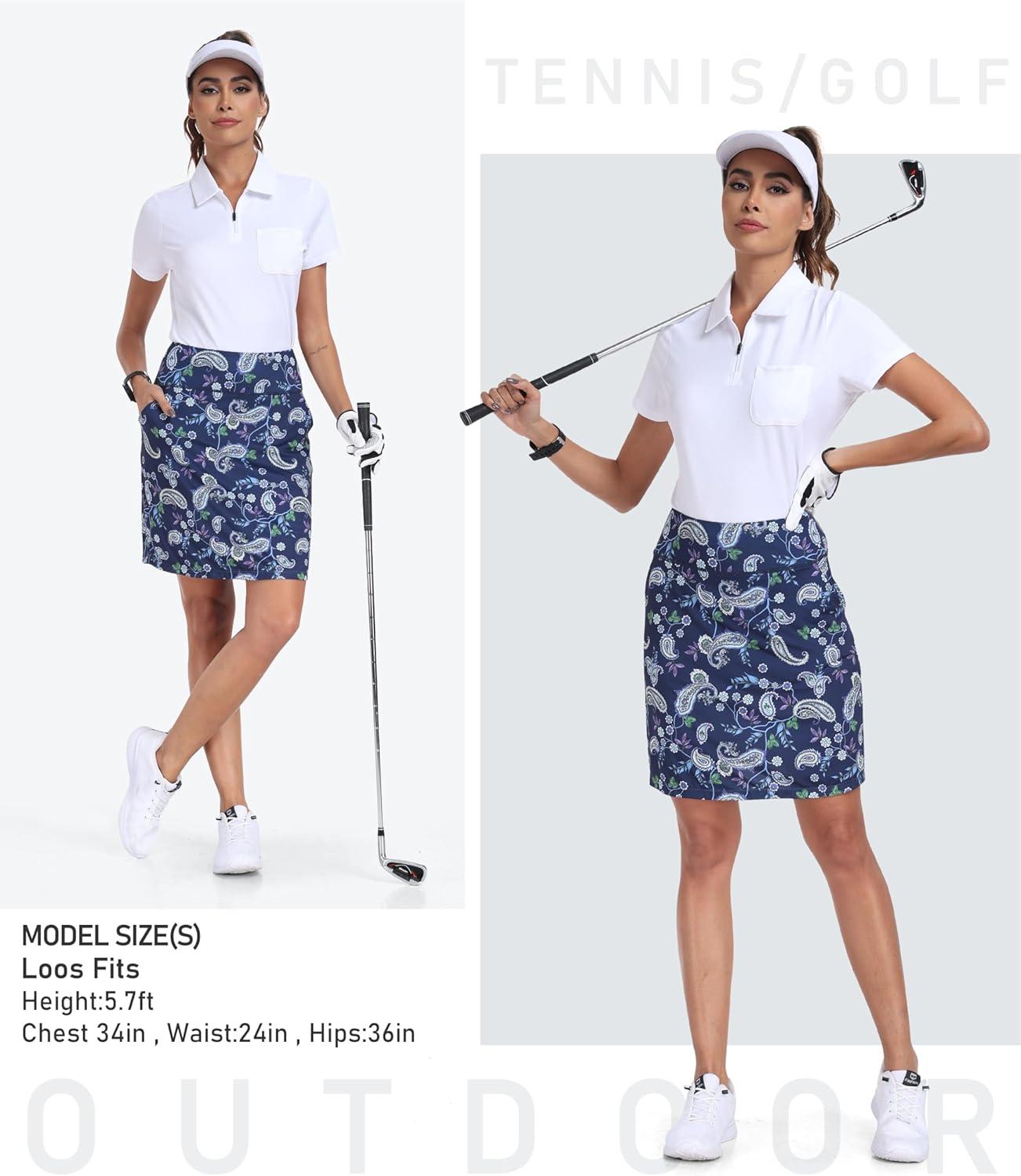 imageMoFiz Womens 20quot Knee Length Golf Skorts Athletic Skirts Summer Casual Active Workout Sports Tennis Skirt with 4 PocketsB03cashew Dark Navy