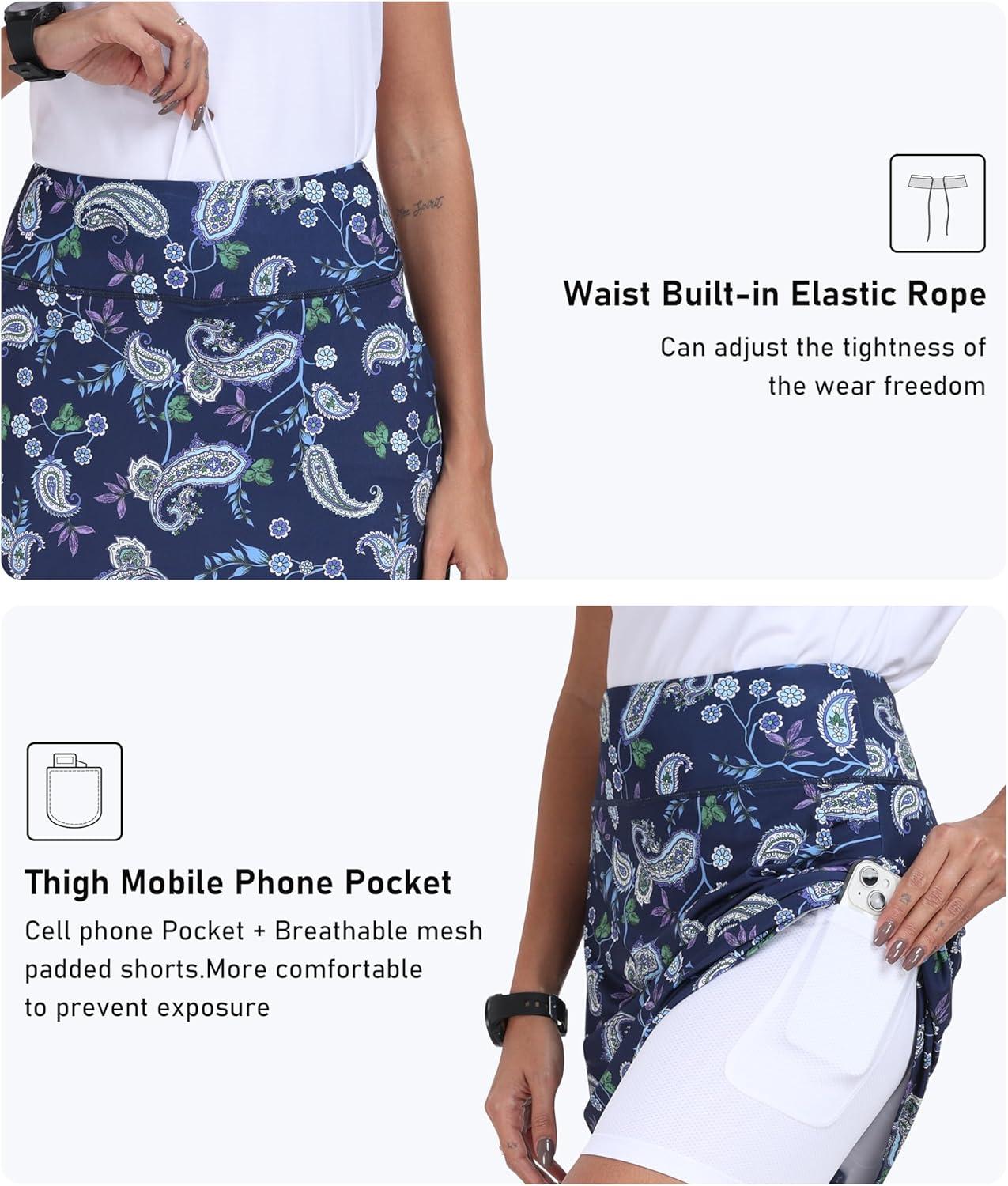 imageMoFiz Womens 20quot Knee Length Golf Skorts Athletic Skirts Summer Casual Active Workout Sports Tennis Skirt with 4 PocketsB03cashew Dark Navy