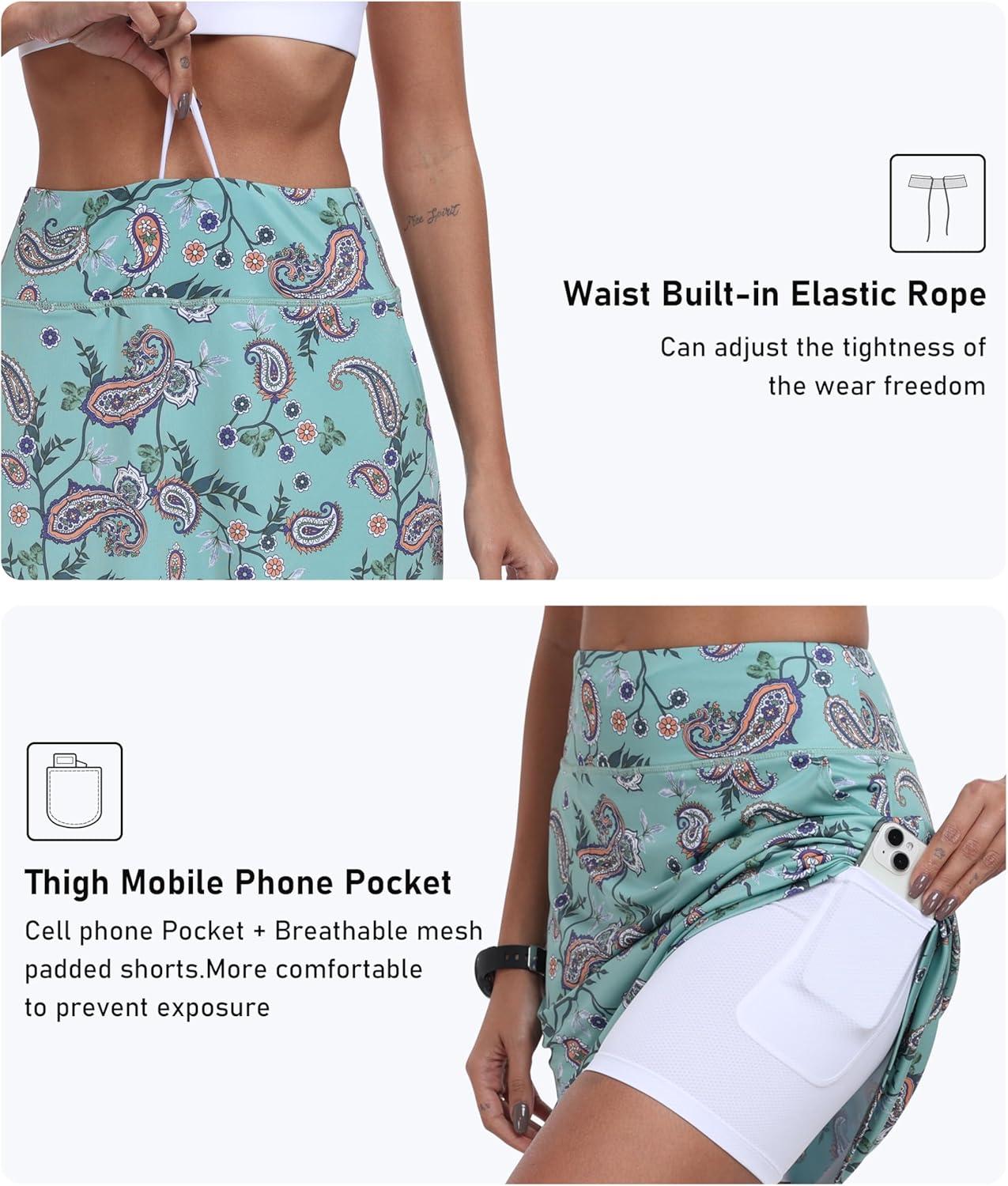 imageMoFiz Womens 20quot Knee Length Golf Skorts Athletic Skirts Summer Casual Active Workout Sports Tennis Skirt with 4 PocketsB04cashew Dark Cyan Purple