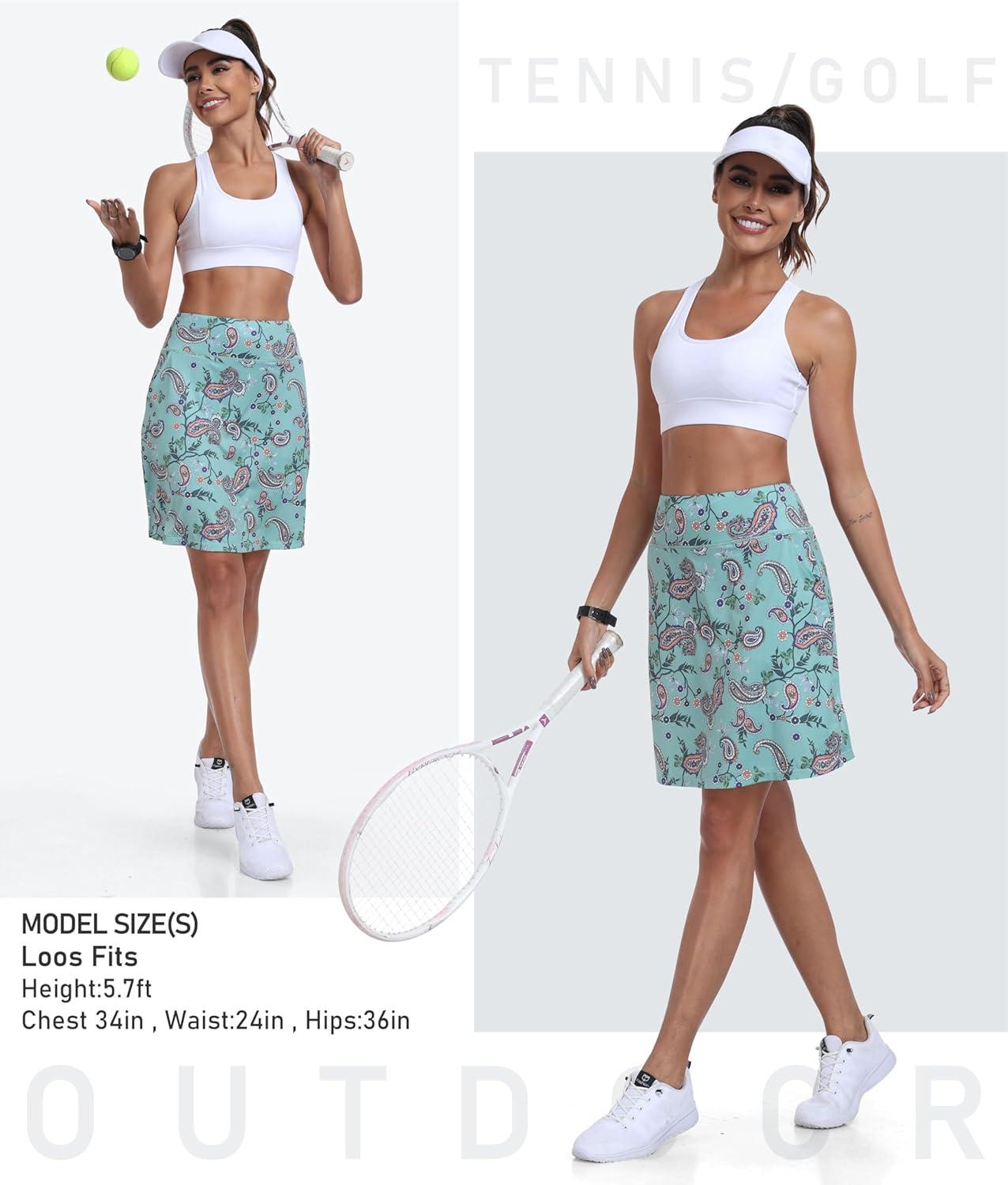 imageMoFiz Womens 20quot Knee Length Golf Skorts Athletic Skirts Summer Casual Active Workout Sports Tennis Skirt with 4 PocketsB04cashew Dark Cyan Purple