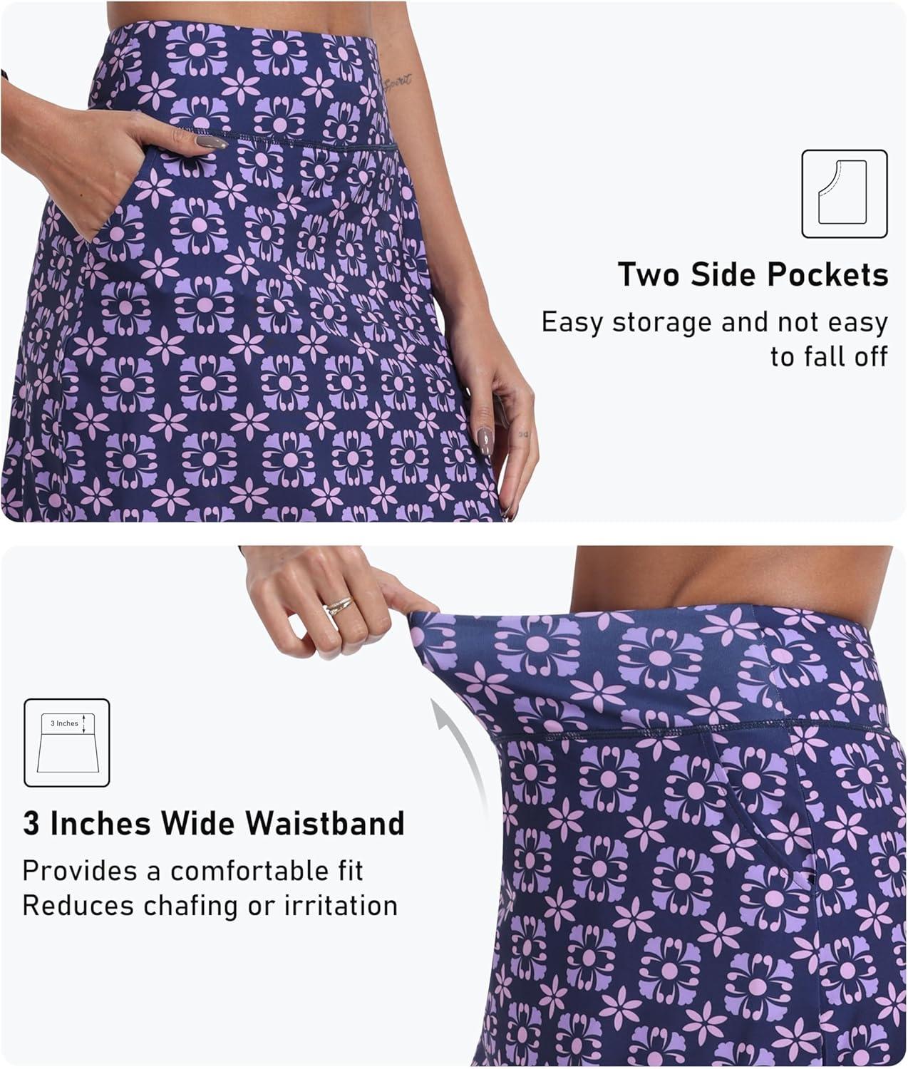 imageMoFiz Womens 20quot Knee Length Golf Skorts Athletic Skirts Summer Casual Active Workout Sports Tennis Skirt with 4 PocketsB05flowers Blue Purple