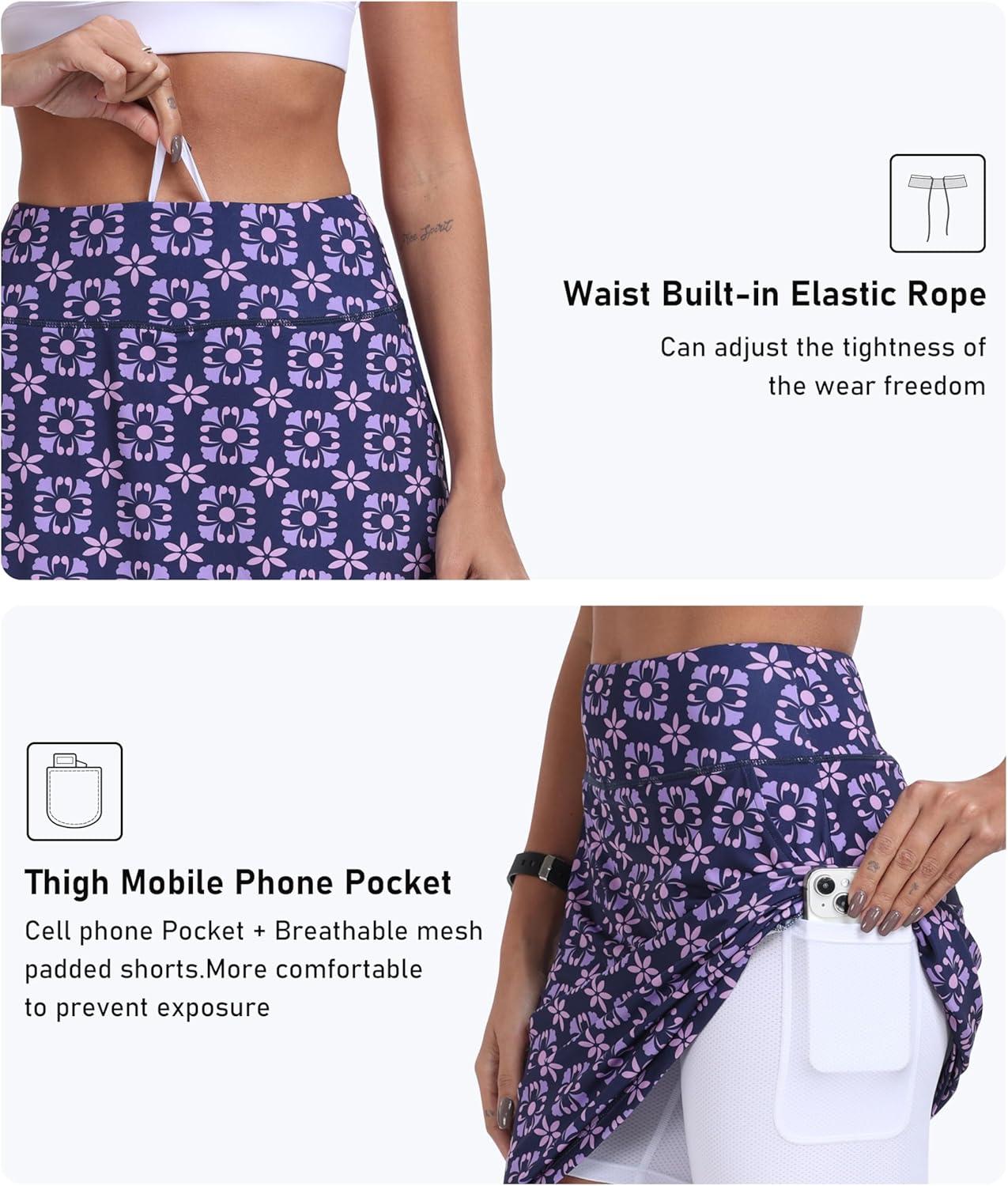 imageMoFiz Womens 20quot Knee Length Golf Skorts Athletic Skirts Summer Casual Active Workout Sports Tennis Skirt with 4 PocketsB05flowers Blue Purple