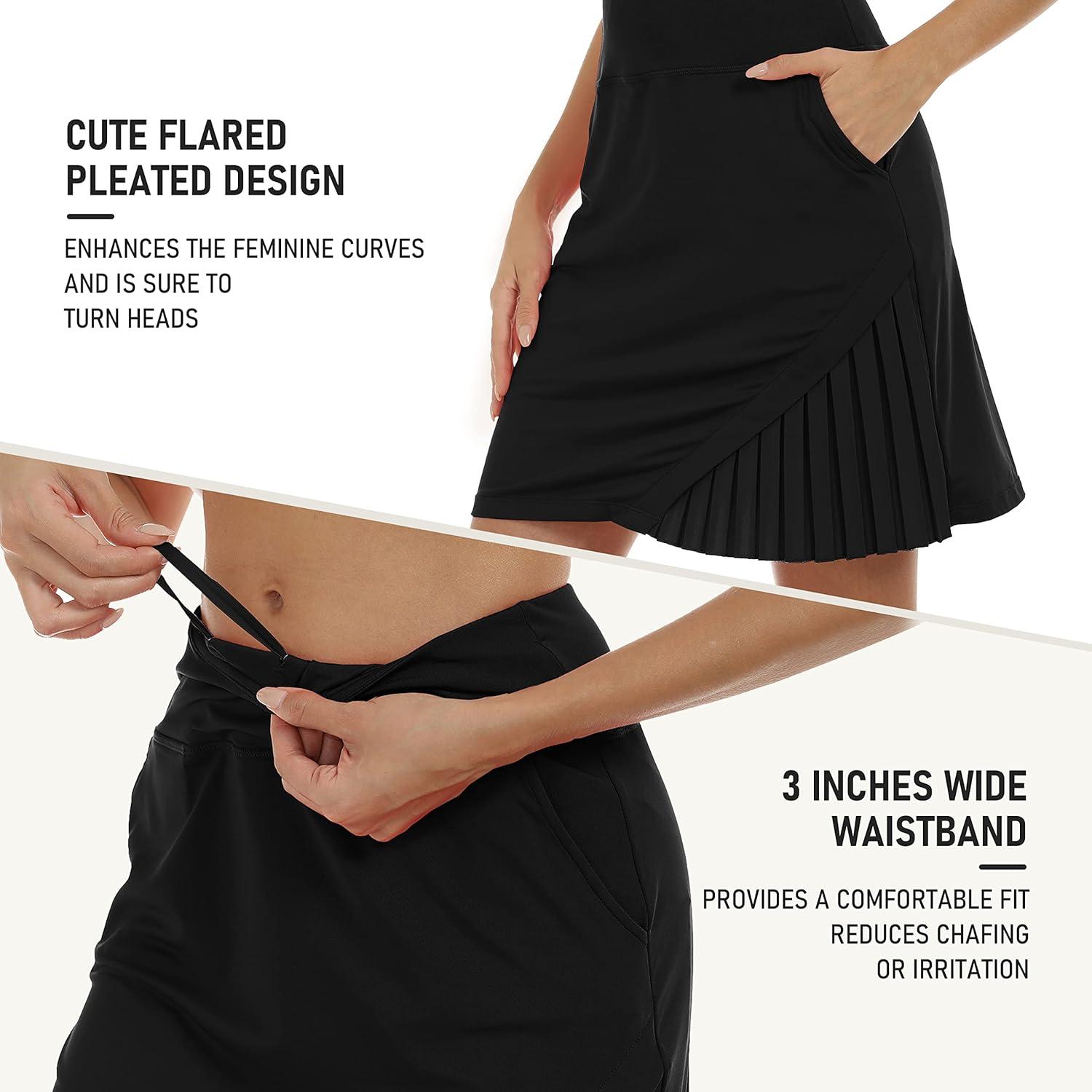 imageMoFiz Womens 20quot Knee Length Golf Skorts Athletic Skirts Summer Casual Active Workout Sports Tennis Skirt with 4 PocketsBlack