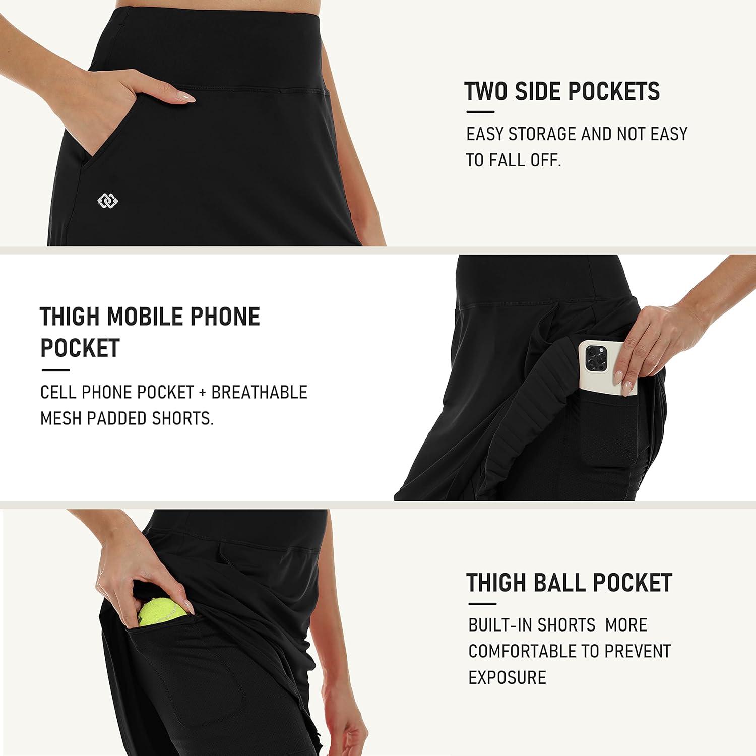 imageMoFiz Womens 20quot Knee Length Golf Skorts Athletic Skirts Summer Casual Active Workout Sports Tennis Skirt with 4 PocketsBlack