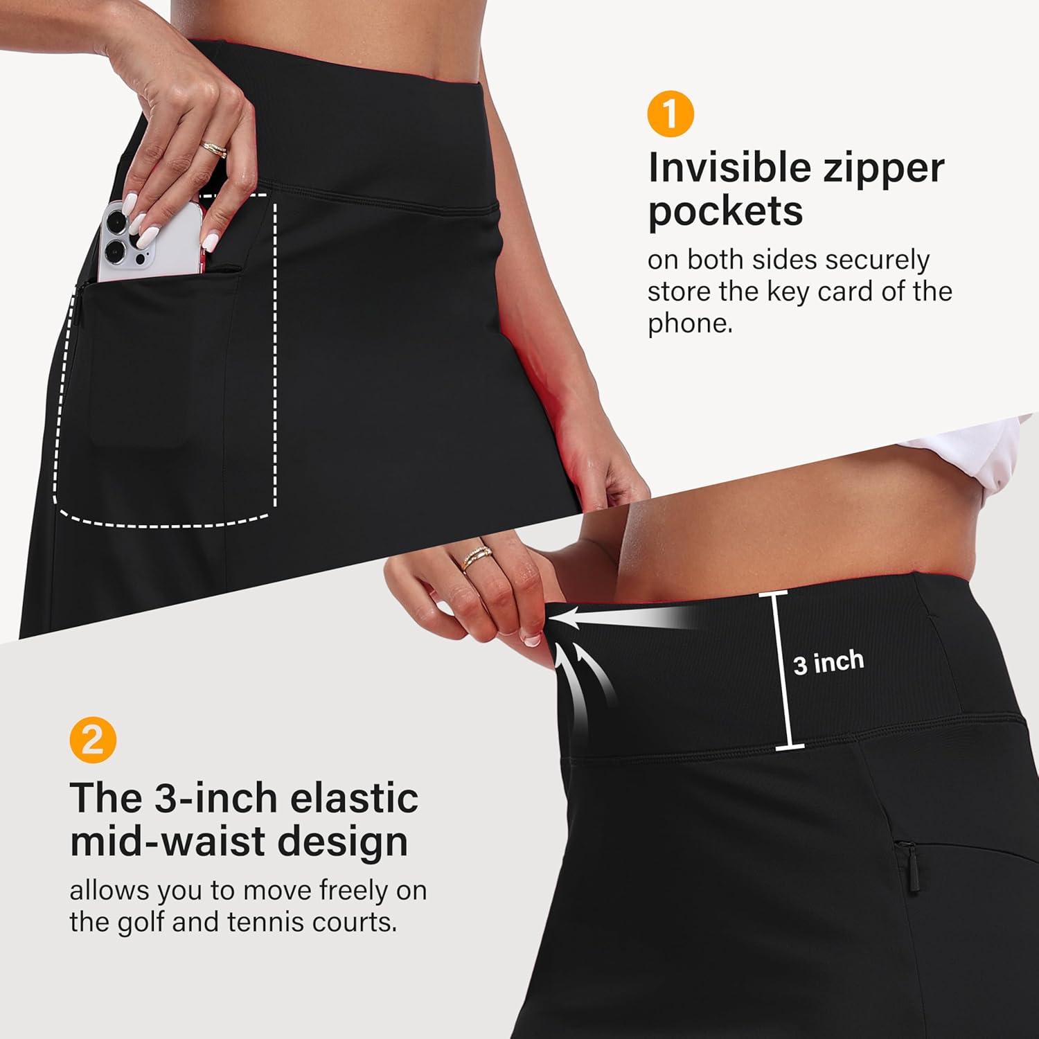 imageMoFiz Womens 20quot Knee Length Golf Skorts Athletic Skirts Summer Casual Active Workout Sports Tennis Skirt with 4 PocketsC01black