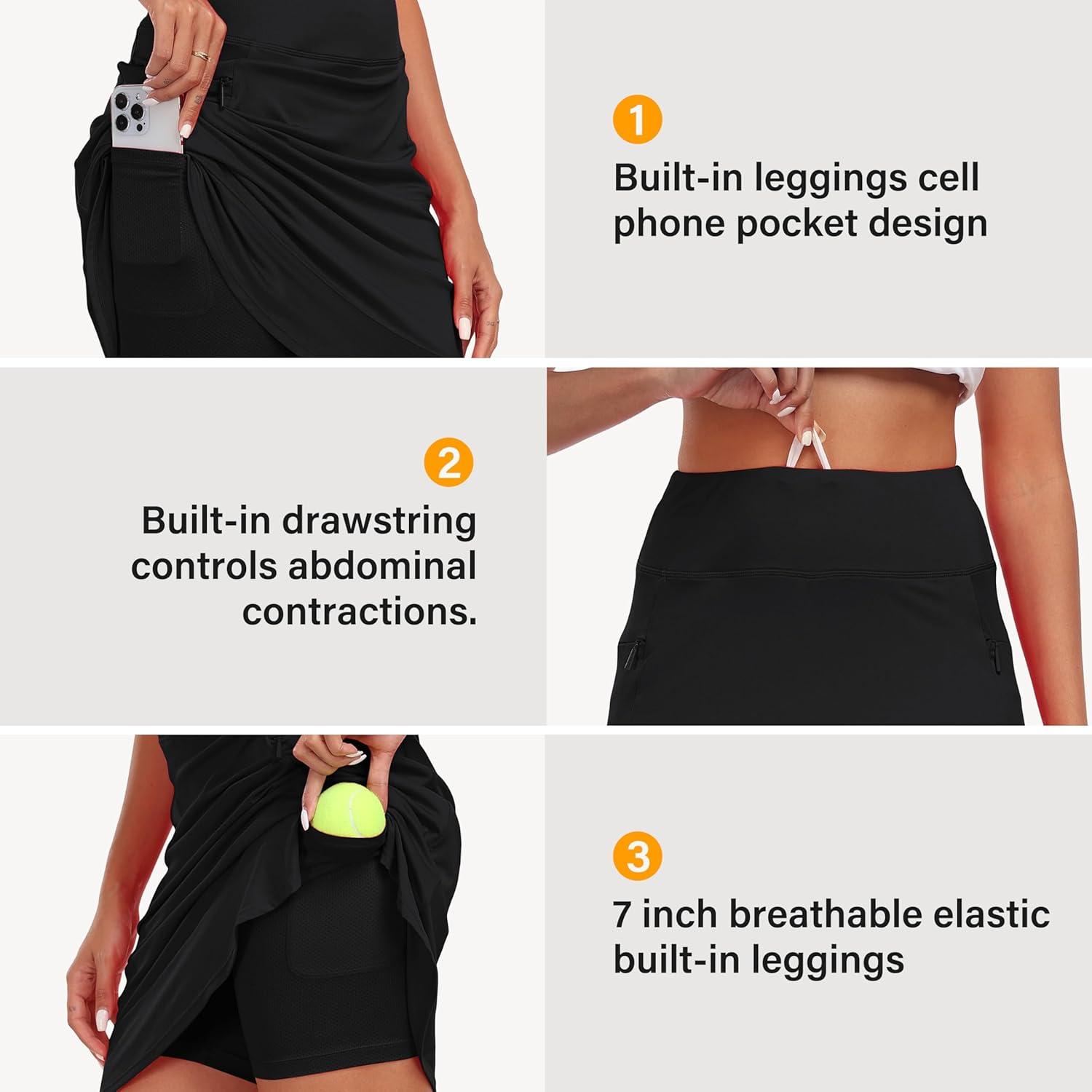 imageMoFiz Womens 20quot Knee Length Golf Skorts Athletic Skirts Summer Casual Active Workout Sports Tennis Skirt with 4 PocketsC01black