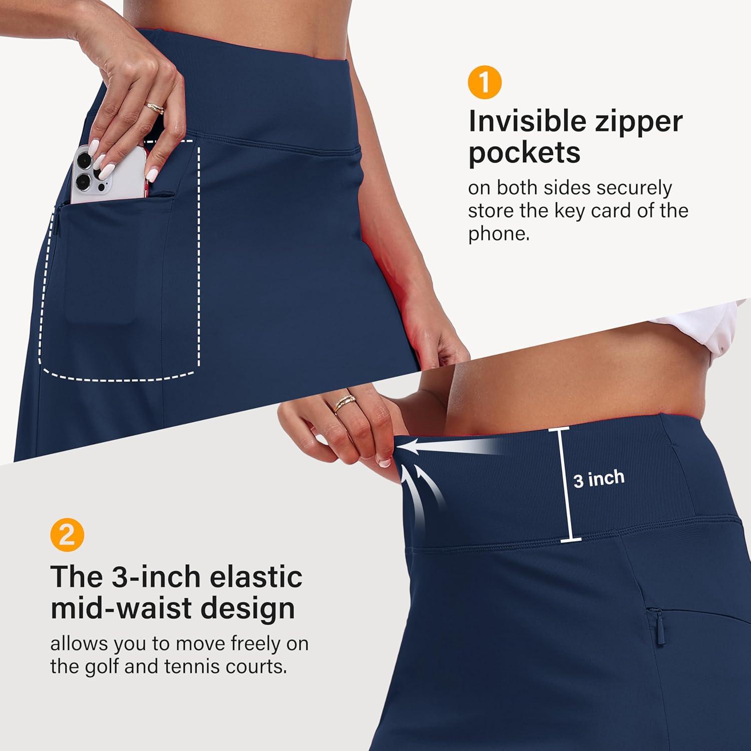 imageMoFiz Womens 20quot Knee Length Golf Skorts Athletic Skirts Summer Casual Active Workout Sports Tennis Skirt with 4 PocketsC03navy