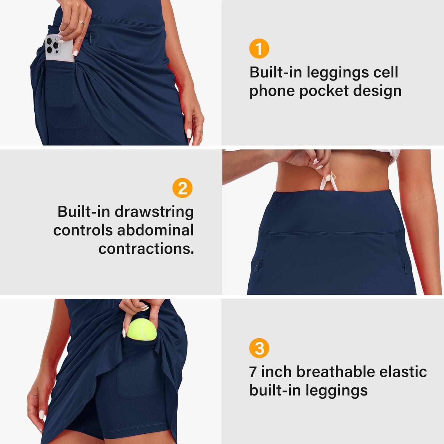 imageMoFiz Womens 20quot Knee Length Golf Skorts Athletic Skirts Summer Casual Active Workout Sports Tennis Skirt with 4 PocketsC03navy